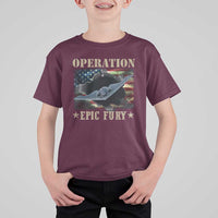 Operation Epic Fury T Shirt For Kid Military Bomber Jet American Flag
