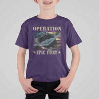 Operation Epic Fury T Shirt For Kid Military Bomber Jet American Flag
