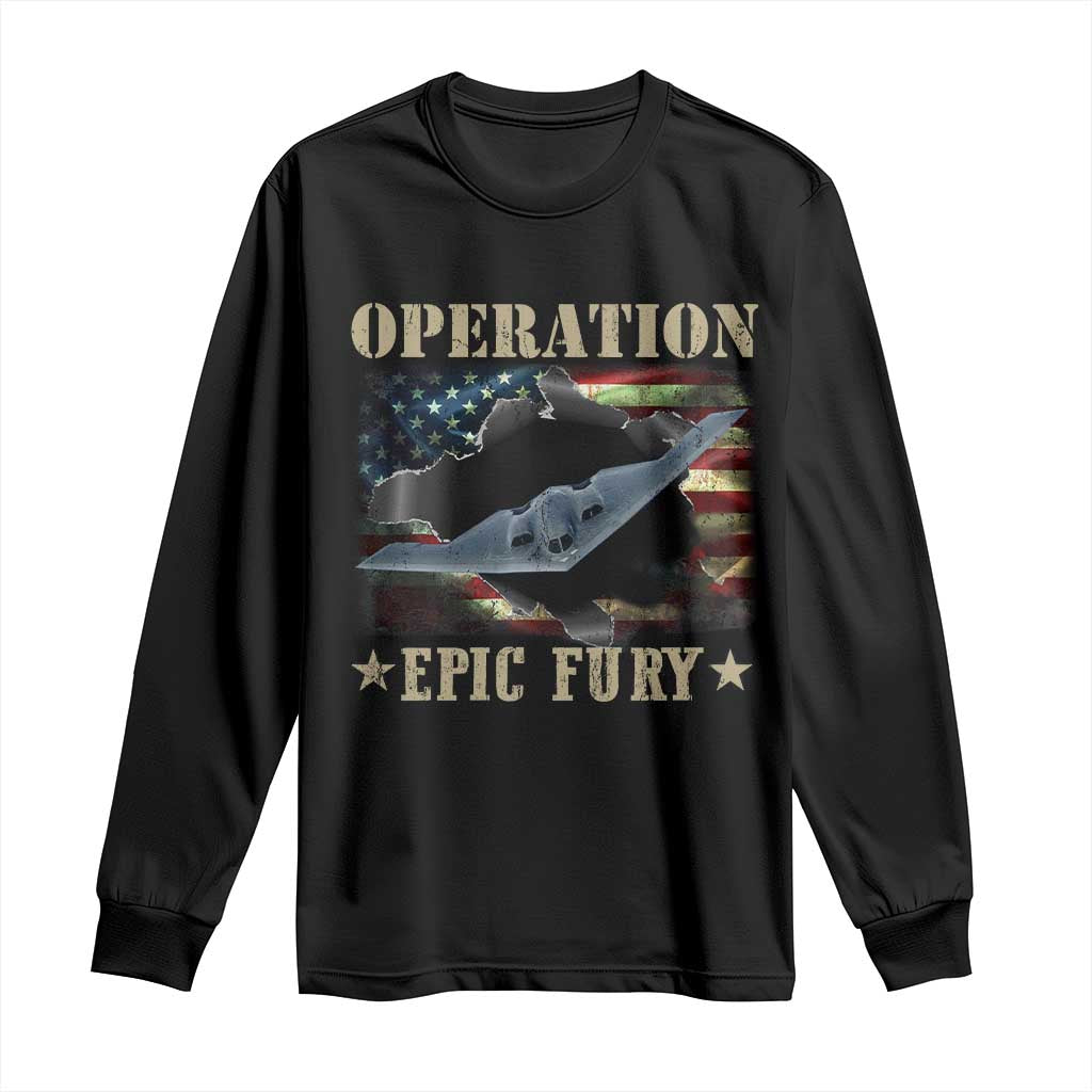 Operation Epic Fury Long Sleeve Shirt Military Bomber Jet American Flag