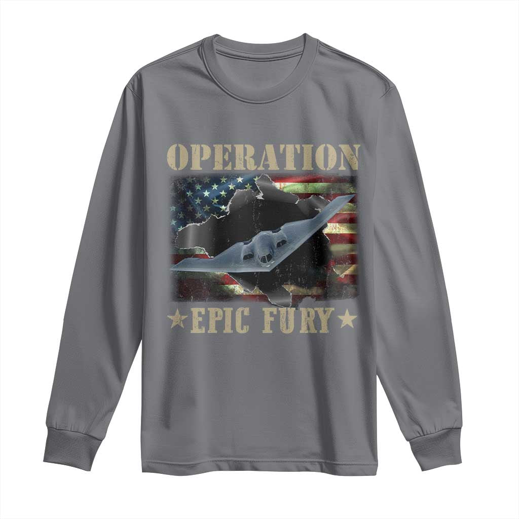 Operation Epic Fury Long Sleeve Shirt Military Bomber Jet American Flag