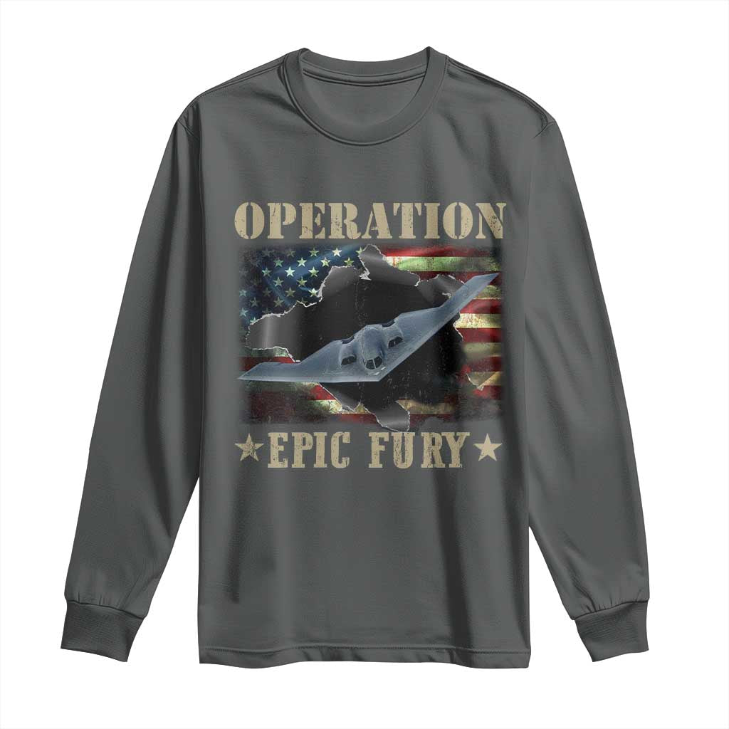 Operation Epic Fury Long Sleeve Shirt Military Bomber Jet American Flag