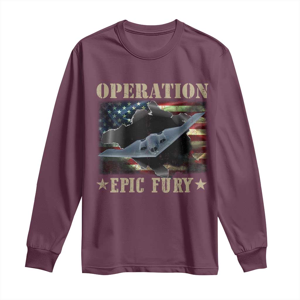 Operation Epic Fury Long Sleeve Shirt Military Bomber Jet American Flag