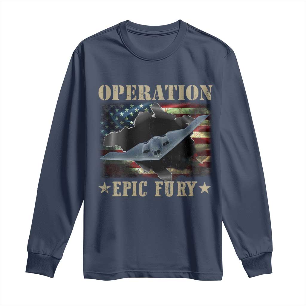 Operation Epic Fury Long Sleeve Shirt Military Bomber Jet American Flag