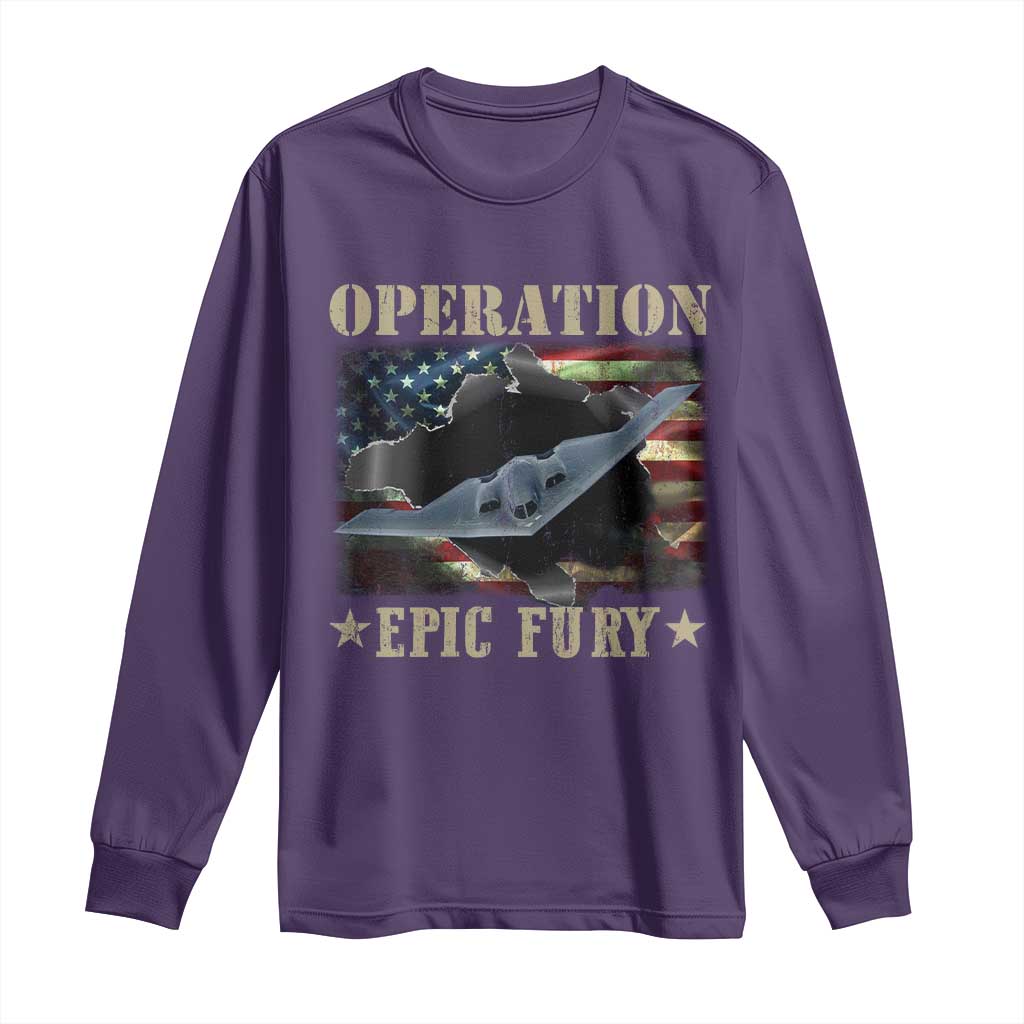 Operation Epic Fury Long Sleeve Shirt Military Bomber Jet American Flag