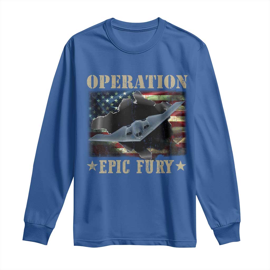 Operation Epic Fury Long Sleeve Shirt Military Bomber Jet American Flag