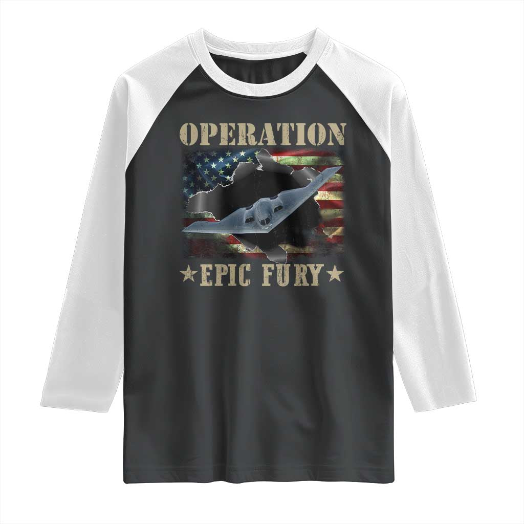 Operation Epic Fury Raglan Shirt Military Bomber Jet American Flag