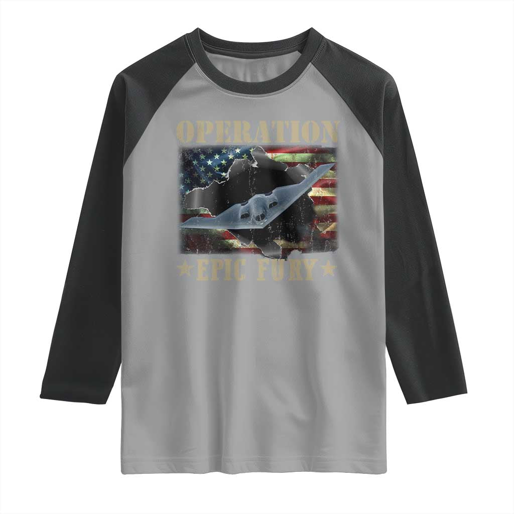 Operation Epic Fury Raglan Shirt Military Bomber Jet American Flag