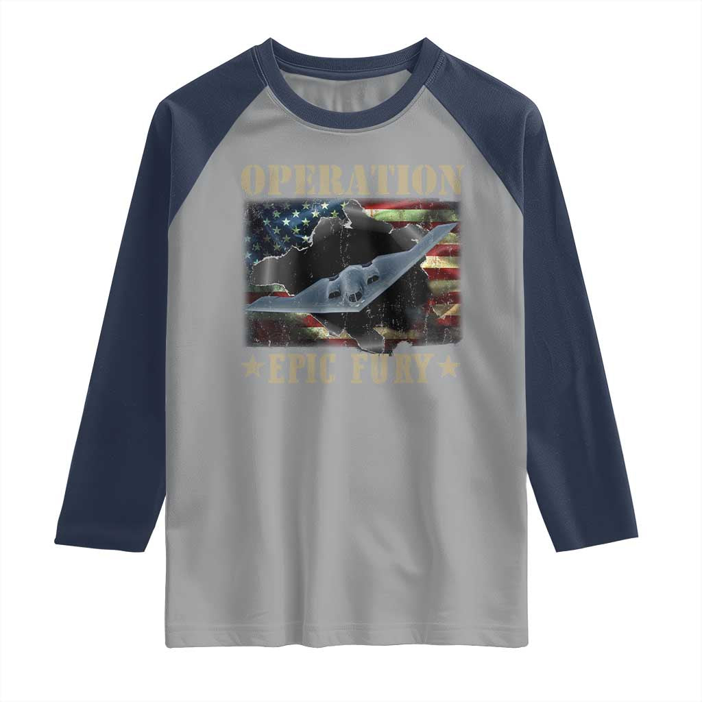 Operation Epic Fury Raglan Shirt Military Bomber Jet American Flag