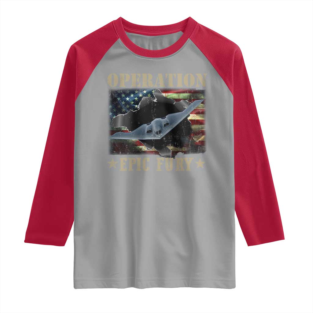 Operation Epic Fury Raglan Shirt Military Bomber Jet American Flag
