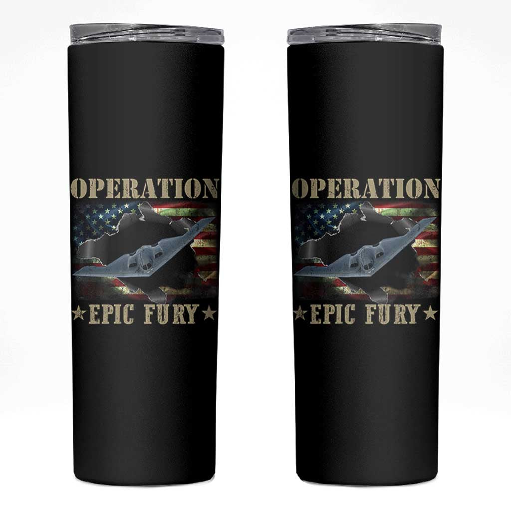 Operation Epic Fury Skinny Tumbler Military Bomber Jet American Flag