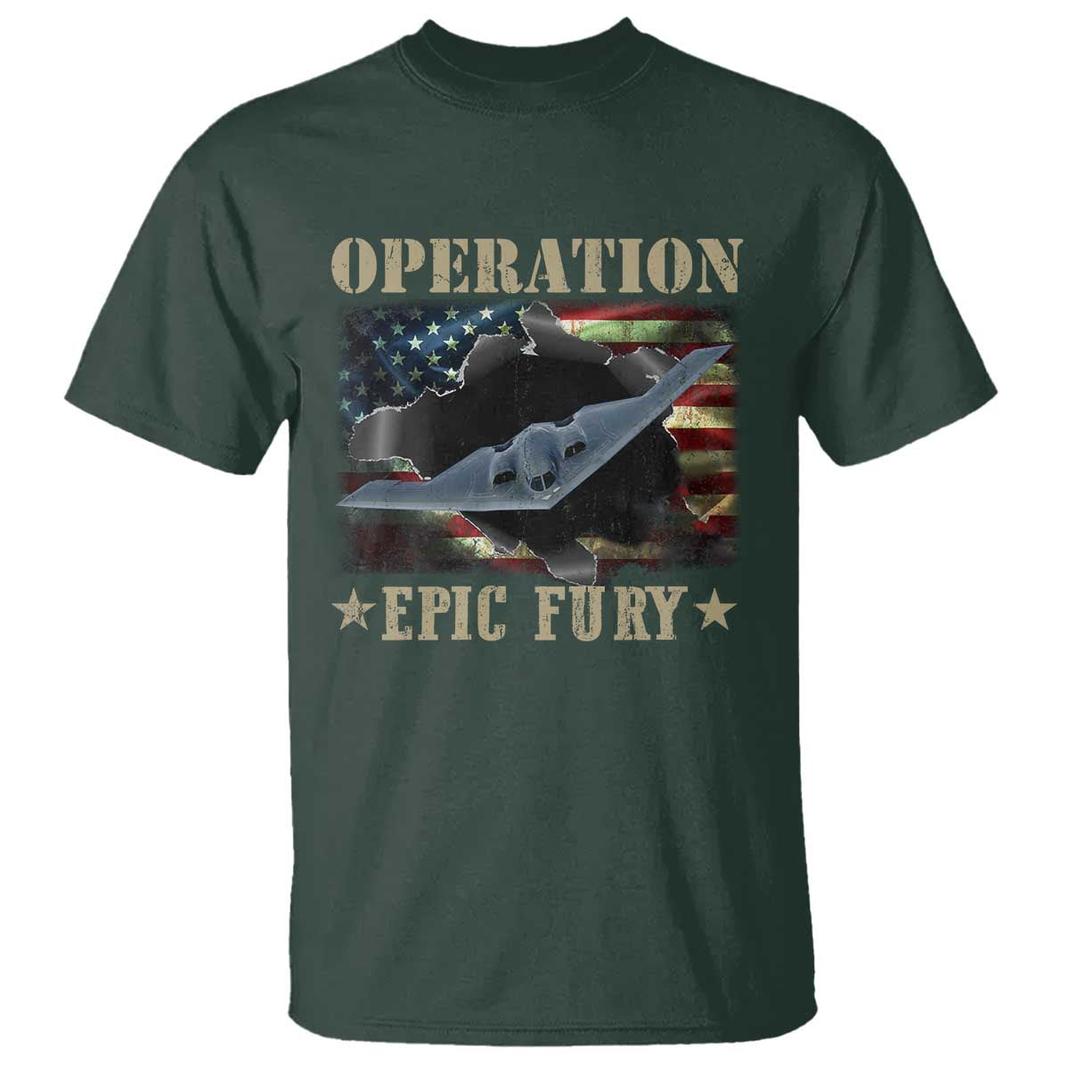 Operation Epic Fury T Shirt Military Bomber Jet American Flag