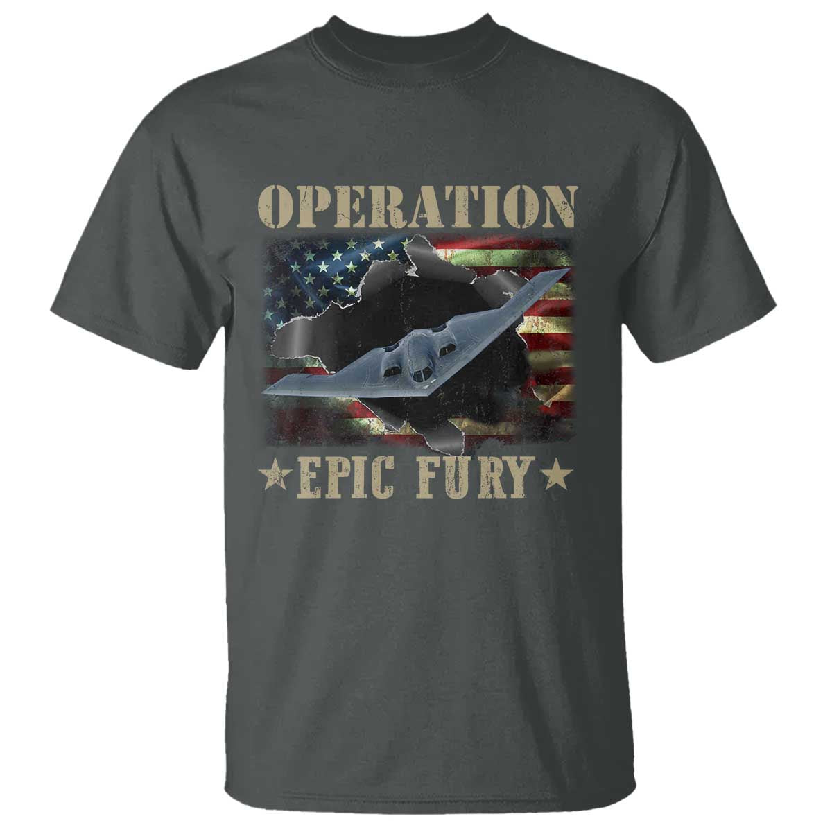 Operation Epic Fury T Shirt Military Bomber Jet American Flag