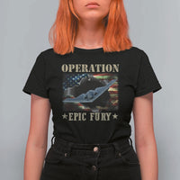 Operation Epic Fury T Shirt For Women Military Bomber Jet American Flag