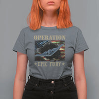 Operation Epic Fury T Shirt For Women Military Bomber Jet American Flag
