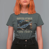 Operation Epic Fury T Shirt For Women Military Bomber Jet American Flag