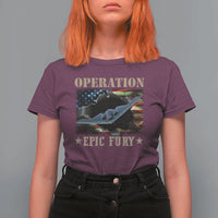 Operation Epic Fury T Shirt For Women Military Bomber Jet American Flag
