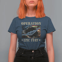 Operation Epic Fury T Shirt For Women Military Bomber Jet American Flag