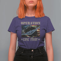 Operation Epic Fury T Shirt For Women Military Bomber Jet American Flag