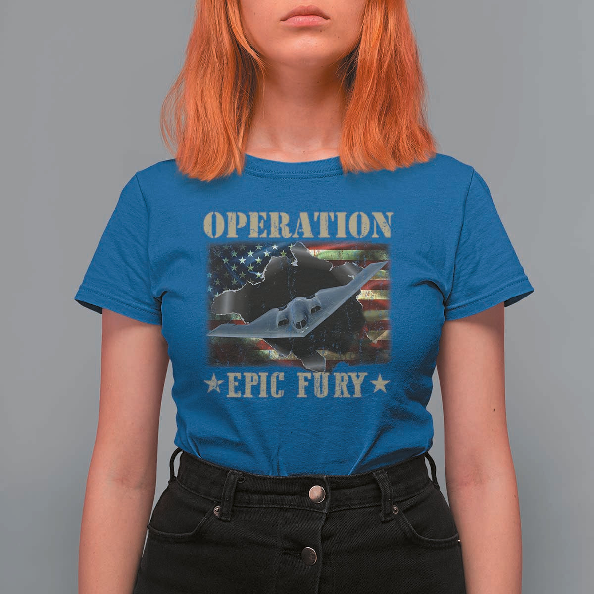 Operation Epic Fury T Shirt For Women Military Bomber Jet American Flag