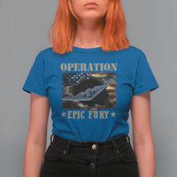 Operation Epic Fury T Shirt For Women Military Bomber Jet American Flag