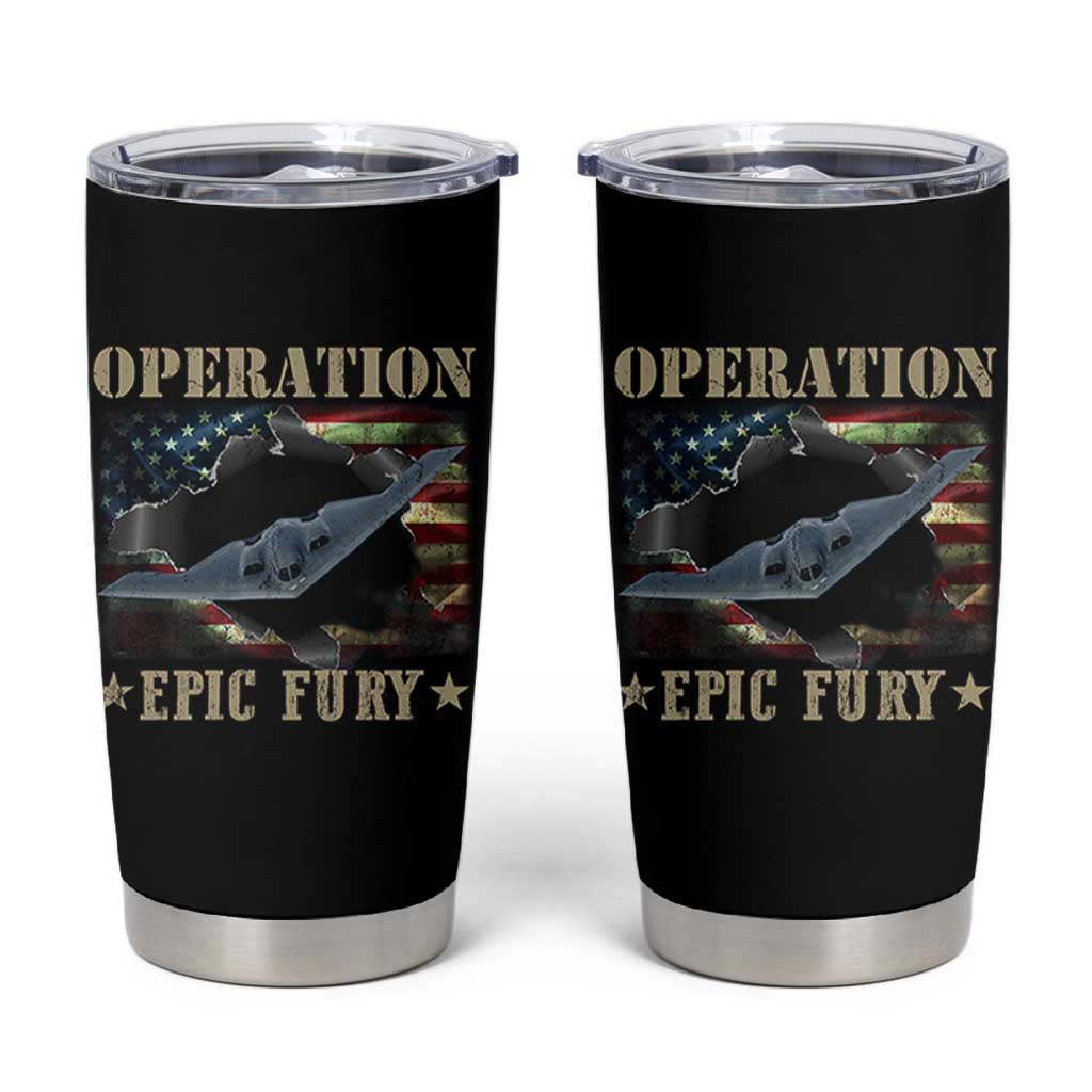 Operation Epic Fury Tumbler Cup Military Bomber Jet American Flag