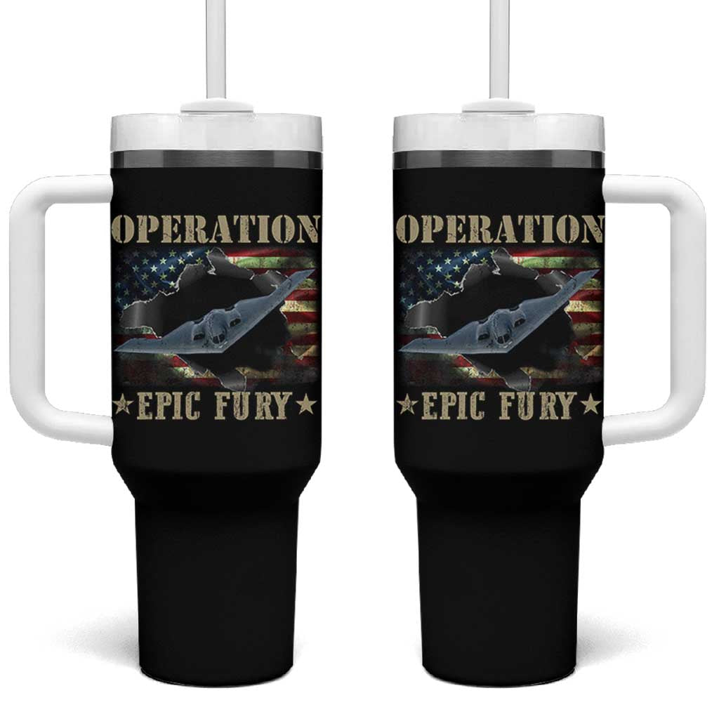 Operation Epic Fury Tumbler With Handle Military Bomber Jet American Flag