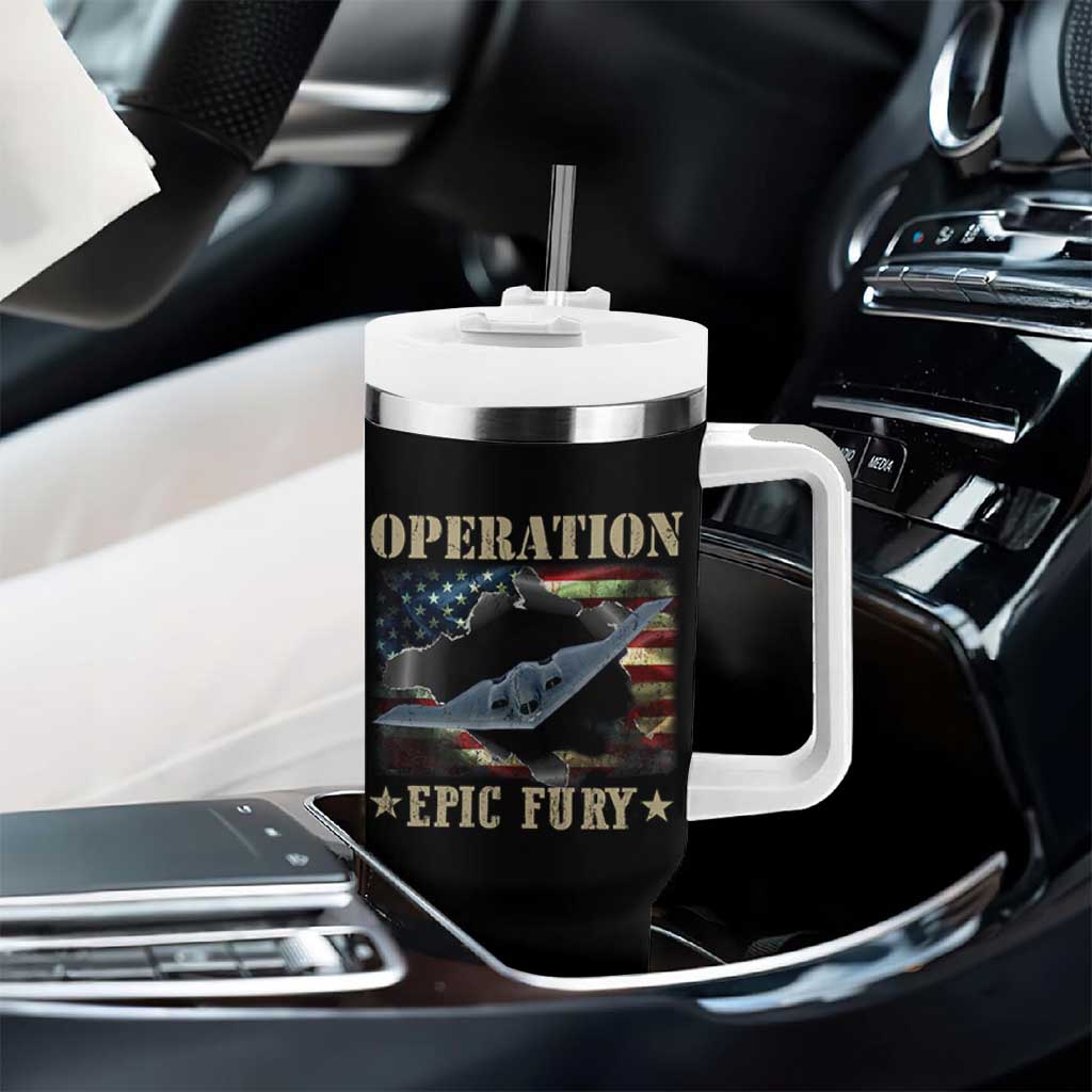 Operation Epic Fury Tumbler With Handle Military Bomber Jet American Flag