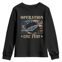 Operation Epic Fury Youth Sweatshirt Military Bomber Jet American Flag
