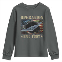 Operation Epic Fury Youth Sweatshirt Military Bomber Jet American Flag
