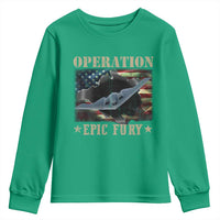 Operation Epic Fury Youth Sweatshirt Military Bomber Jet American Flag