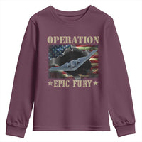 Operation Epic Fury Youth Sweatshirt Military Bomber Jet American Flag