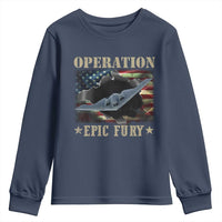 Operation Epic Fury Youth Sweatshirt Military Bomber Jet American Flag