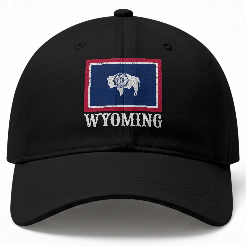 Vintage State of Wyoming Flag Bison Cheyenne Jackson Hole Baseball Cap