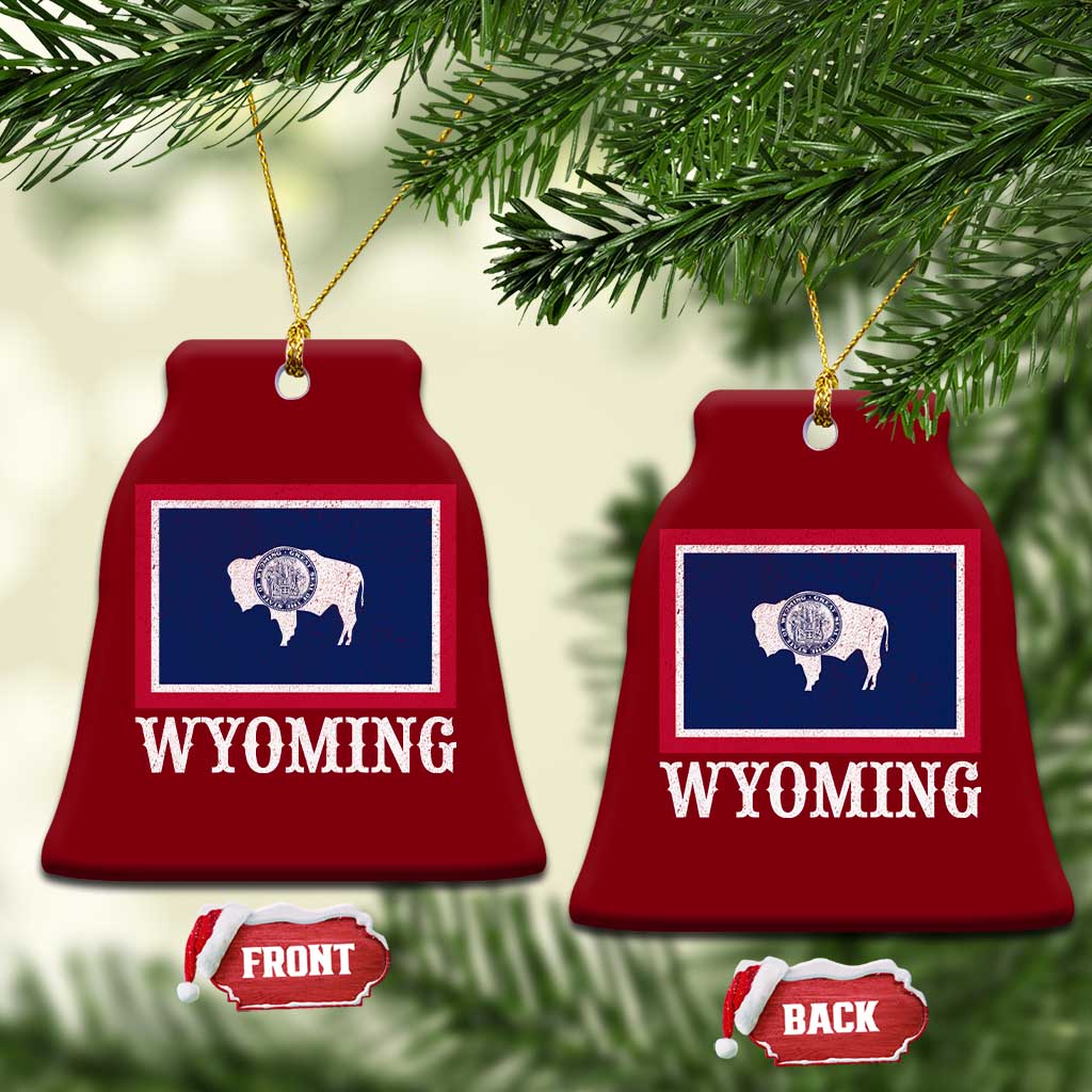 Vintage State of Wyoming Flag Bison Cheyenne Jackson Hole Ceramic Ornament