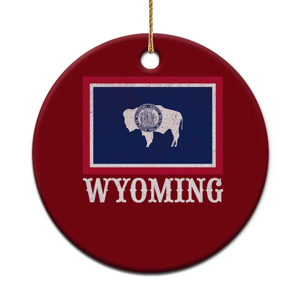 Vintage State of Wyoming Flag Bison Cheyenne Jackson Hole Ceramic Ornament