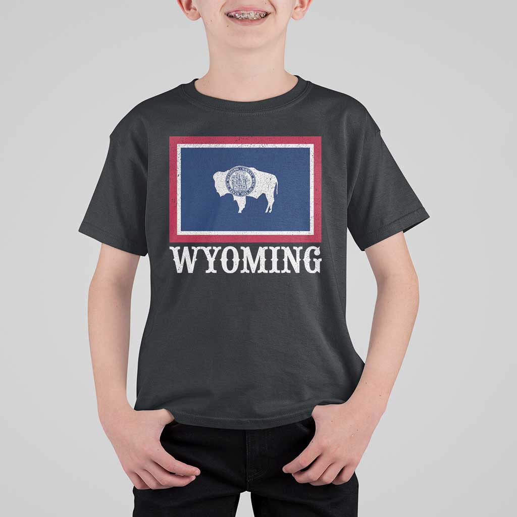 Vintage State of Wyoming Flag Bison Cheyenne Jackson Hole T Shirt For Kid