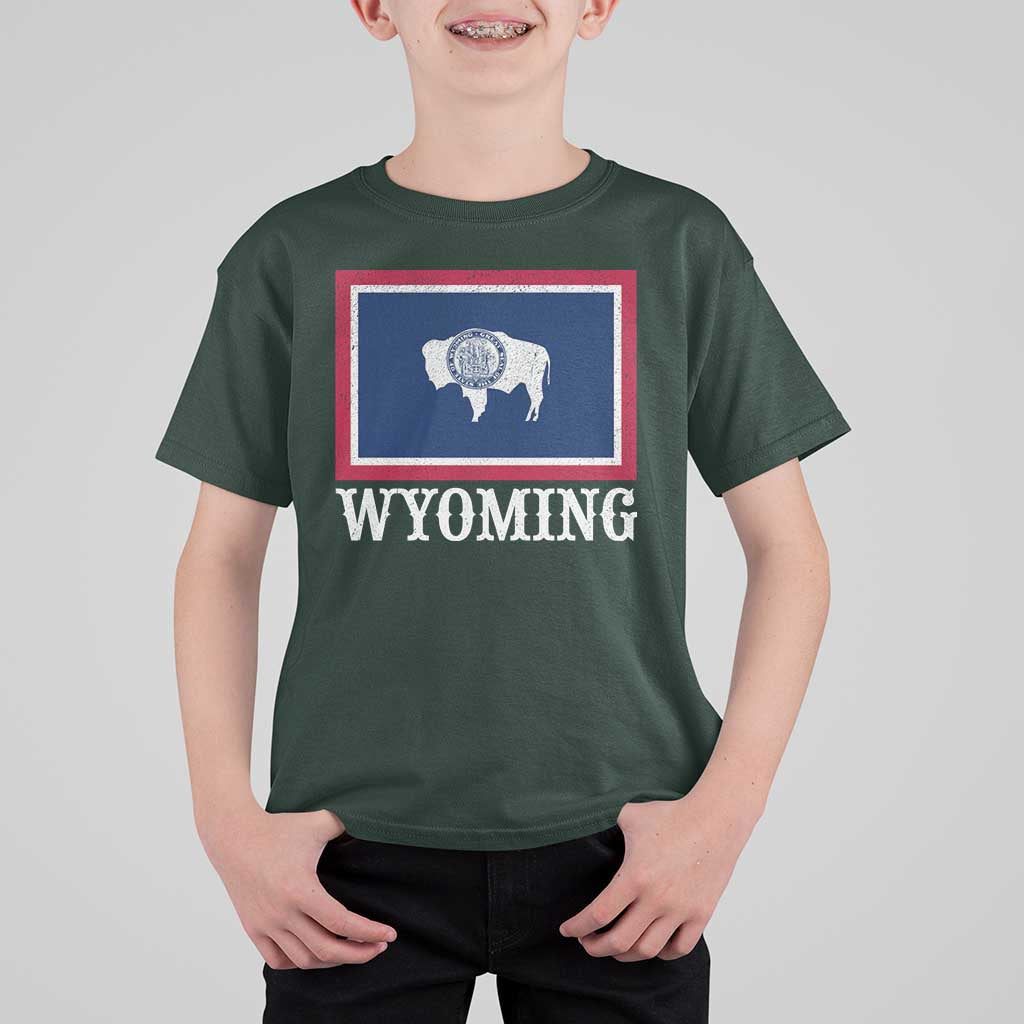 Vintage State of Wyoming Flag Bison Cheyenne Jackson Hole T Shirt For Kid