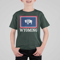 Vintage State of Wyoming Flag Bison Cheyenne Jackson Hole T Shirt For Kid