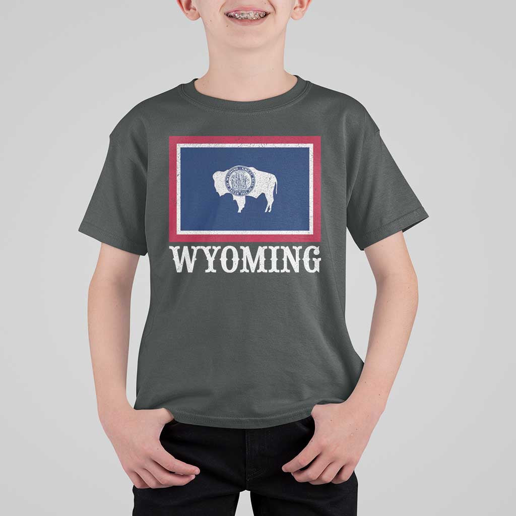 Vintage State of Wyoming Flag Bison Cheyenne Jackson Hole T Shirt For Kid