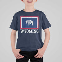Vintage State of Wyoming Flag Bison Cheyenne Jackson Hole T Shirt For Kid