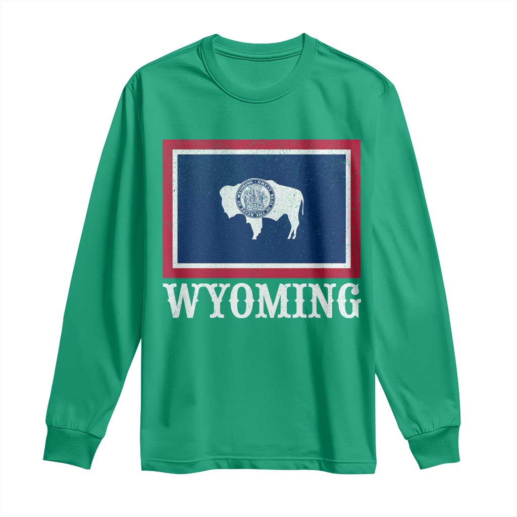Vintage State of Wyoming Flag Bison Cheyenne Jackson Hole Long Sleeve Shirt