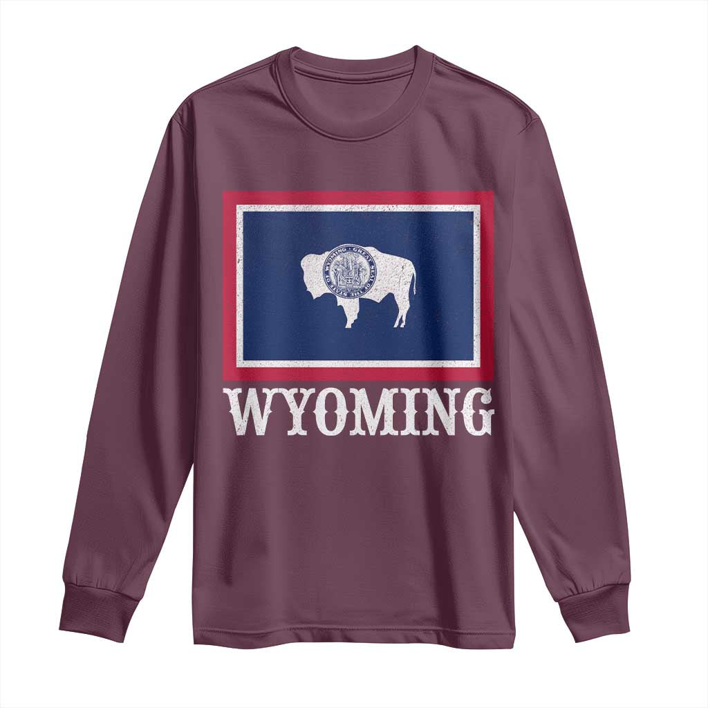 Vintage State of Wyoming Flag Bison Cheyenne Jackson Hole Long Sleeve Shirt