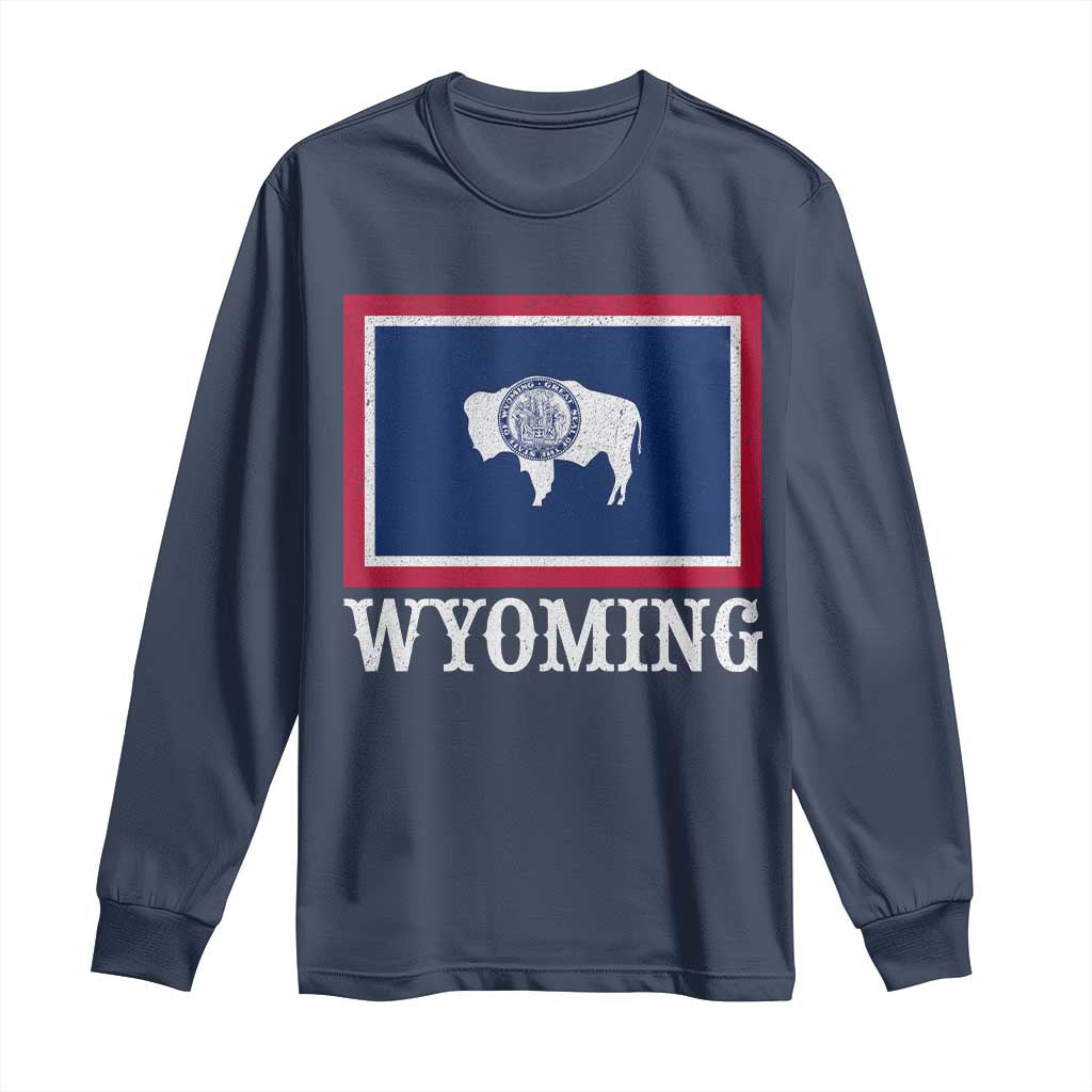 Vintage State of Wyoming Flag Bison Cheyenne Jackson Hole Long Sleeve Shirt