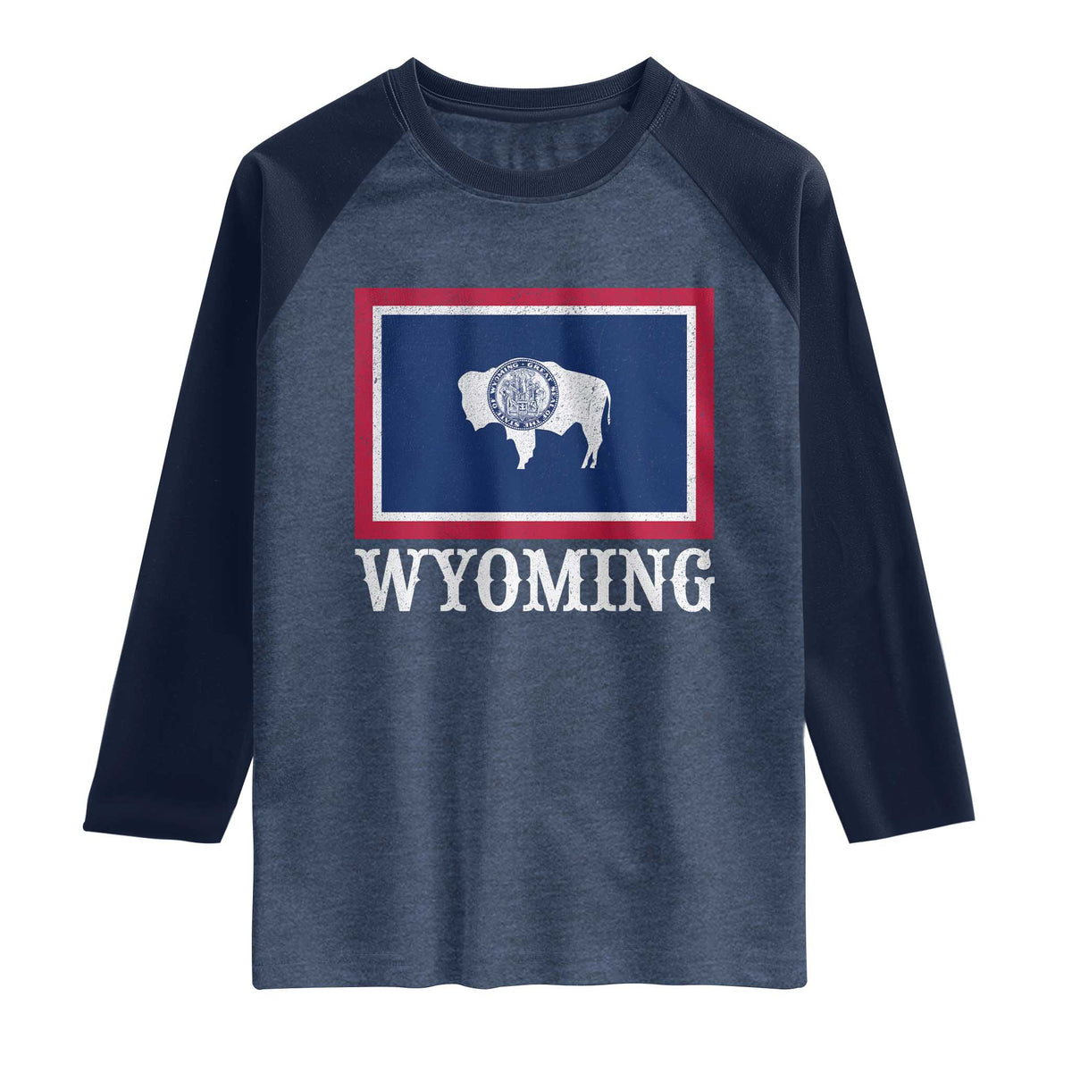 Vintage State of Wyoming Flag Bison Cheyenne Jackson Hole Raglan Shirt