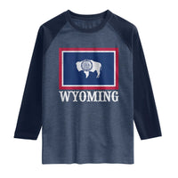 Vintage State of Wyoming Flag Bison Cheyenne Jackson Hole Raglan Shirt
