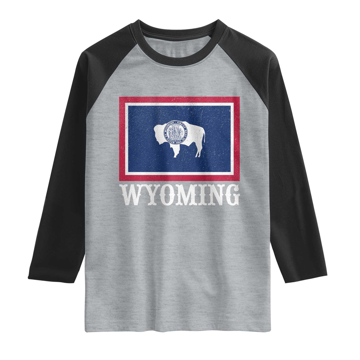Vintage State of Wyoming Flag Bison Cheyenne Jackson Hole Raglan Shirt