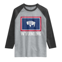 Vintage State of Wyoming Flag Bison Cheyenne Jackson Hole Raglan Shirt
