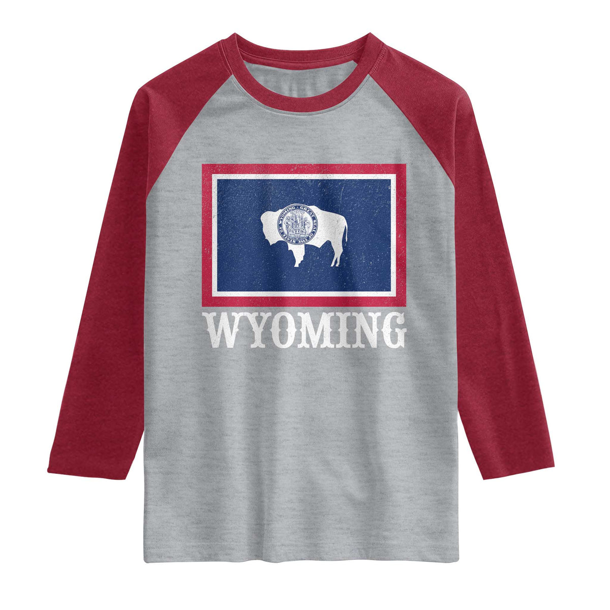 Vintage State of Wyoming Flag Bison Cheyenne Jackson Hole Raglan Shirt