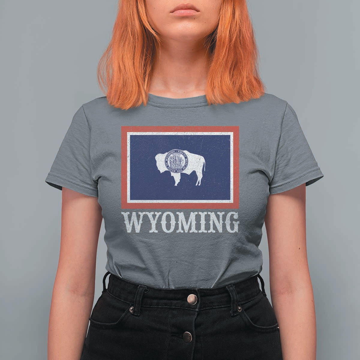 Vintage State of Wyoming Flag Bison Cheyenne Jackson Hole T Shirt For Women