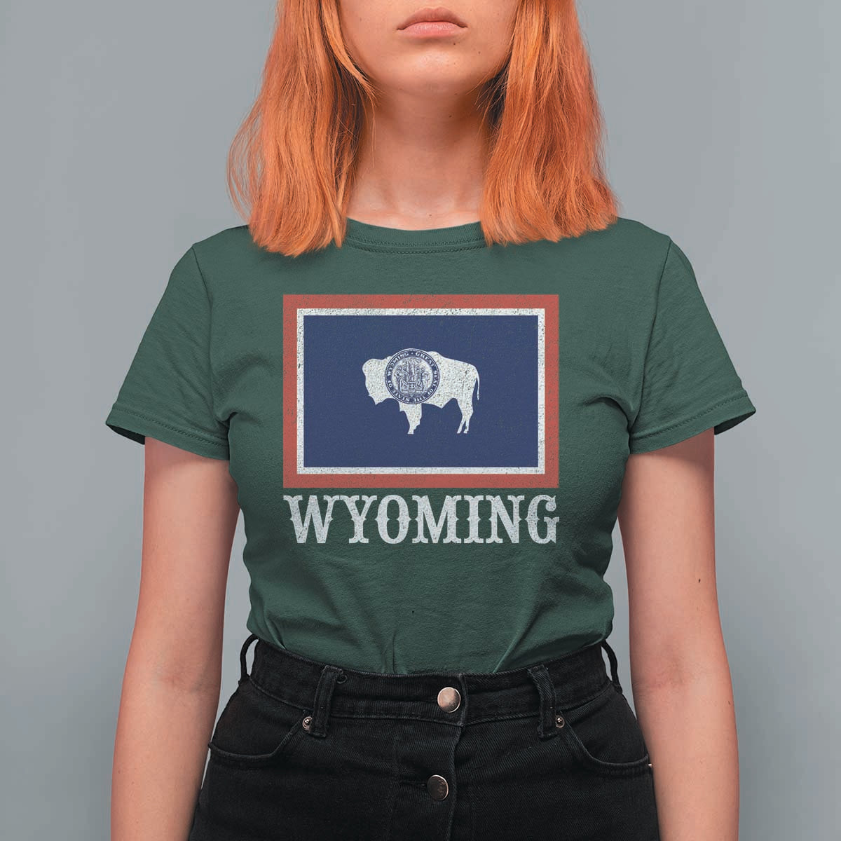 Vintage State of Wyoming Flag Bison Cheyenne Jackson Hole T Shirt For Women